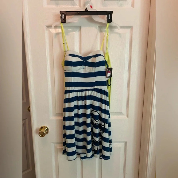 Sanrio Dresses & Skirts - Sanrio Hello Kitty Sailor Sleeveless Jersey Mini Dress Blue Stripes Tie Back